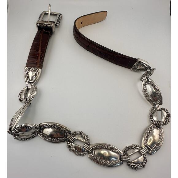 VTG Women's Brighton Stamped 1996 Concho Belt Brown S48809 Made in USA - Picture 1 of 10